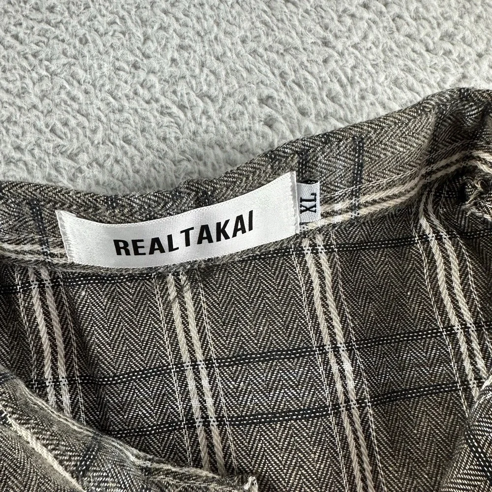 Real Takai Shirt Mens XL‎ Brown Plaid Earth Tones Button Up Long Sleeve NWOT